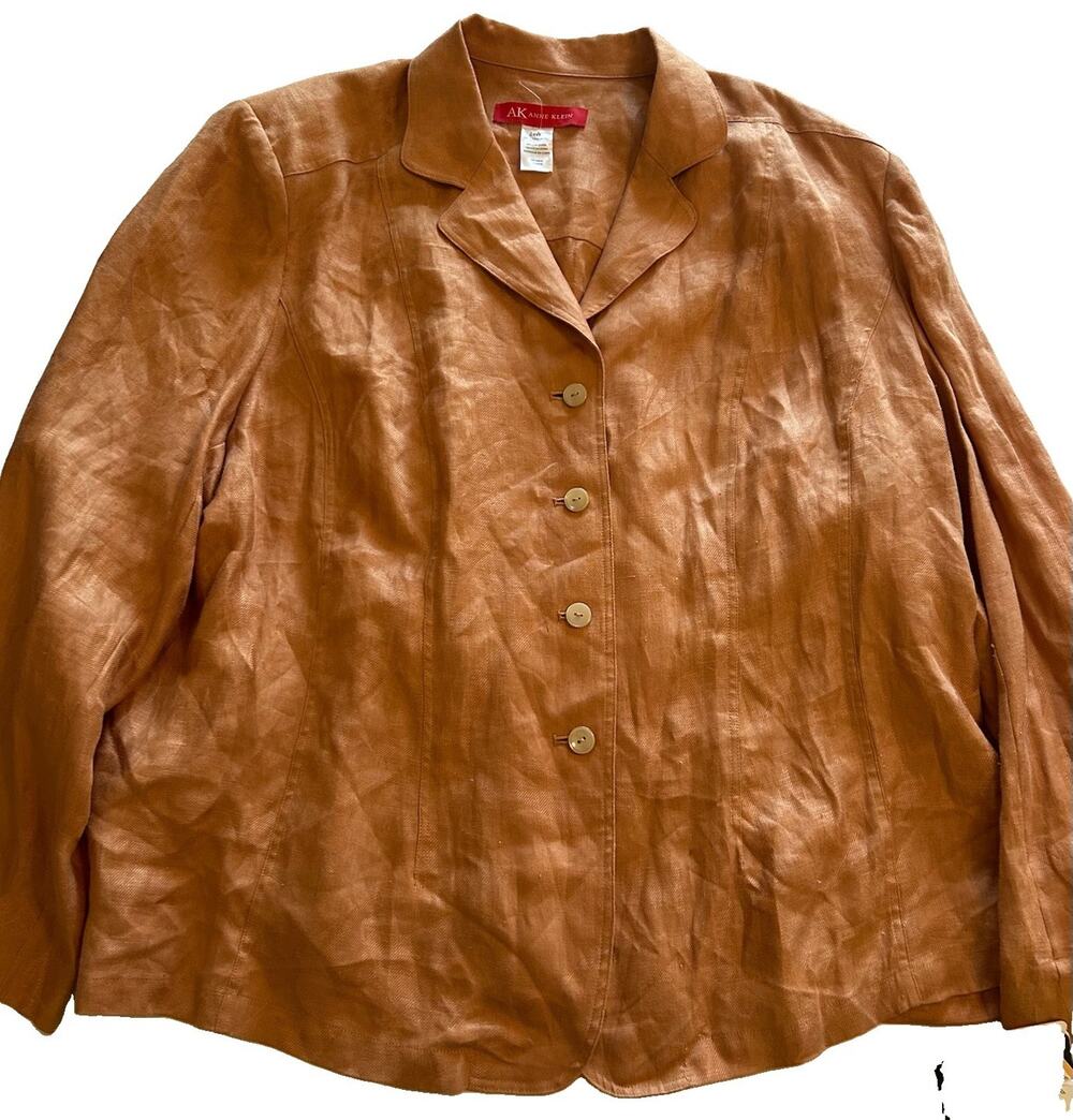 NWT AK Anne Klein Plus Rust 100% Linen Blazer Lightweight Career Jacket Plus 24W